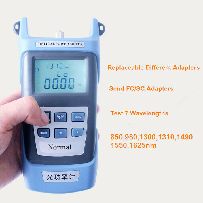 Medidor de potencia óptica FTTH, 70 + 10dbm, adaptadores SC/FC/ST, 850nm/980/1300/1310/1490/1550/1625nm, 7 pruebas de longitudes de onda