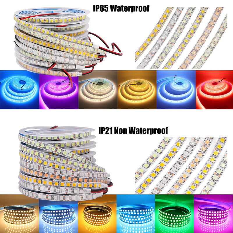 Tira de luces LED Flexible para decoración del hogar, cinta de diodo impermeable de 12V, Leds 5054/M, 5m, 120
