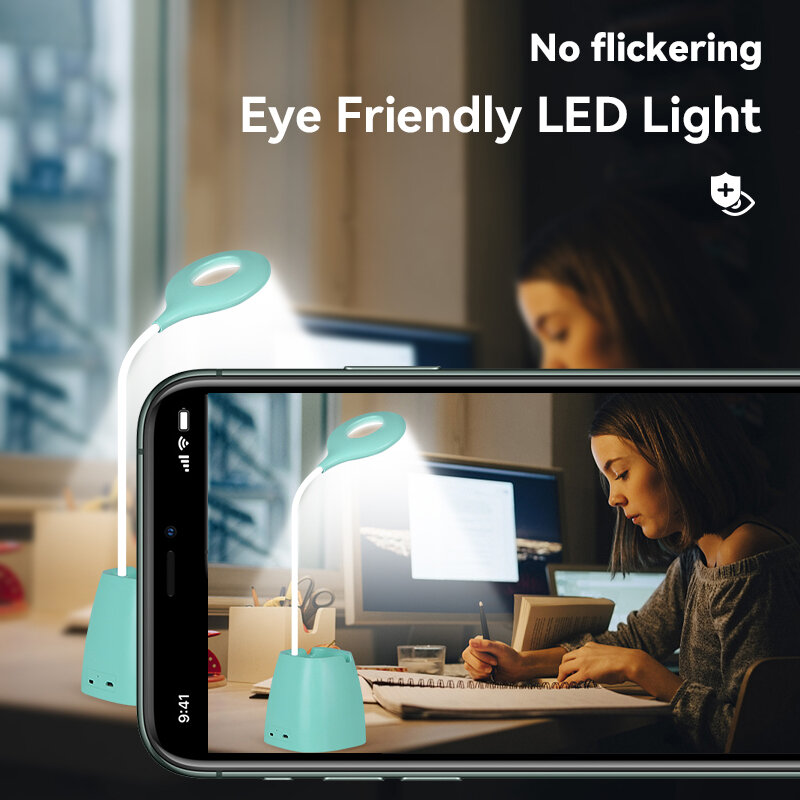 Flexo Bureaulamp Led Touch Dimbare Tafellamp Met Klem Boek Leeslamp Pen Houder Voor Studie Office Verlichting Usb opladen