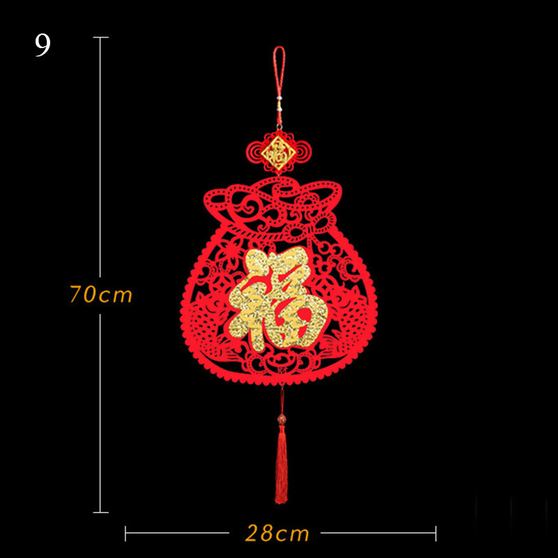 Colgante de Año Nuevo Chino de buena suerte, nudo chino grande, adornos de personaje de Fu roja, colgante de borla de linterna de bendición festiva