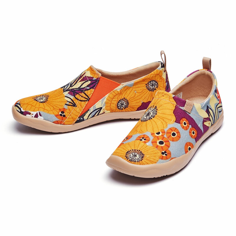 UIN Women's Lightweight Slip Ons Sneakers Walking Flats Casual Flower Art Painted Travel Shoes Marigolds
