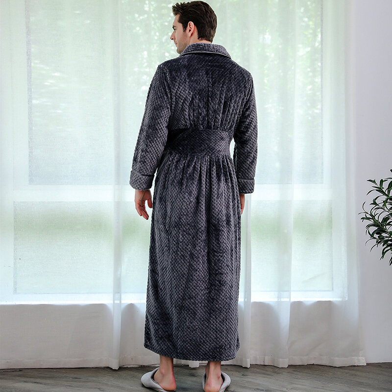 Mantel Mandi Bulu Karang Panjang Ukuran Plus Musim Dingin Pria Kimono Jubah Mandi Flanel Hangat Jubah Nyaman Pria Pakaian Tidur Malam Gaun Rias Wanita