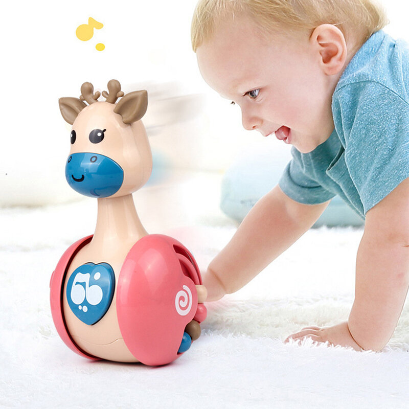 Baby Sliding Deer Tumbler Rattle Education Toy Newborn Teether Infant Hand Bell Mobile Press Squeaky Roly-Poly игрушки для детей