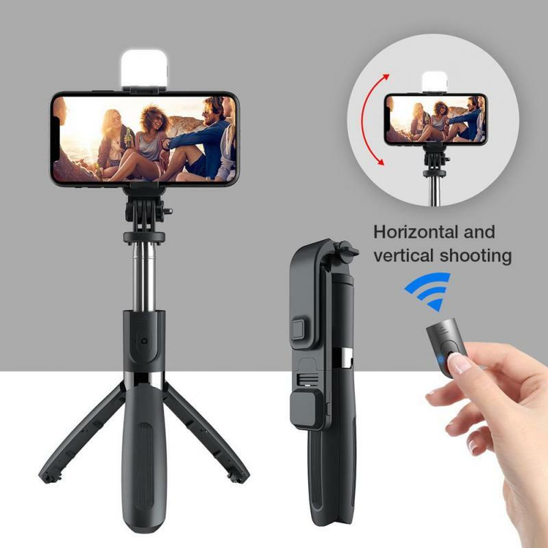 KAIQISJ Bluetooth selfie stick monopod extensible con teléfono móvil belleza lámpara mini trípode