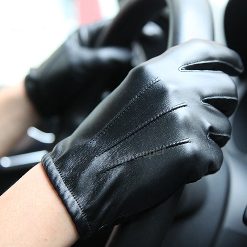 2021 Latest Winter Leather Gloves Men Driving Button Warm Mittens High Quality Windproof Waterproof Motorcycle Driving Gloves