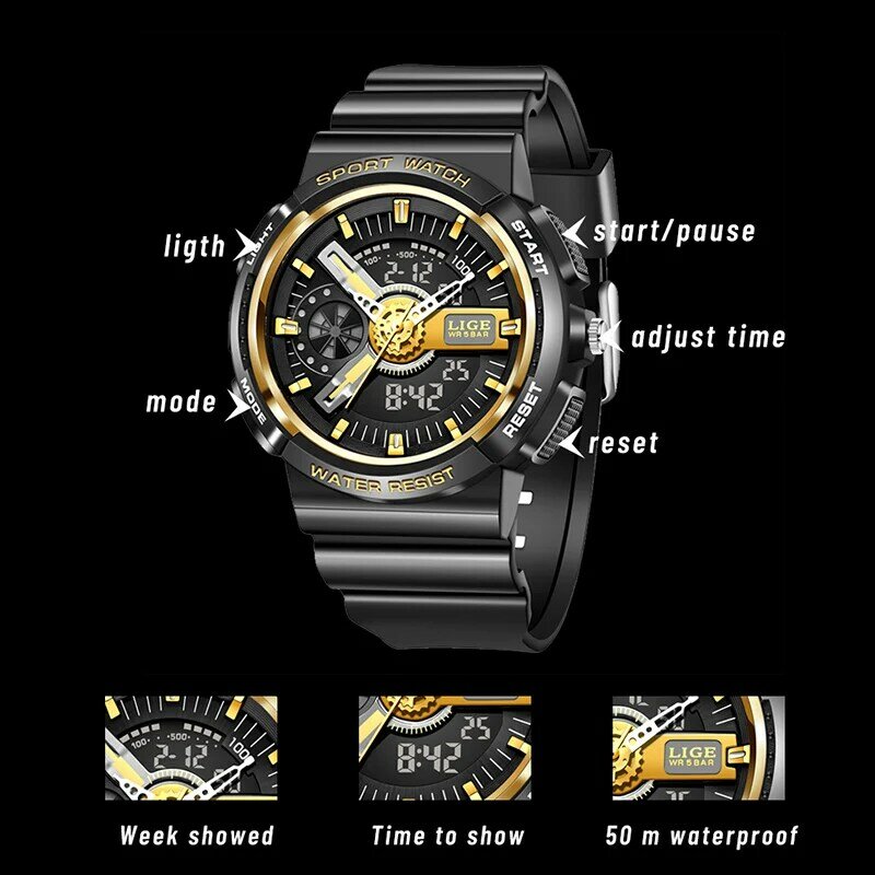 LIGE 2021 LED Kids Sport zegarki 50M wodoodporny elektroniczny zegarek na rękę Stop Watch zegar cyfrowy zegarek dla dzieci dla chłopców dziewcząt