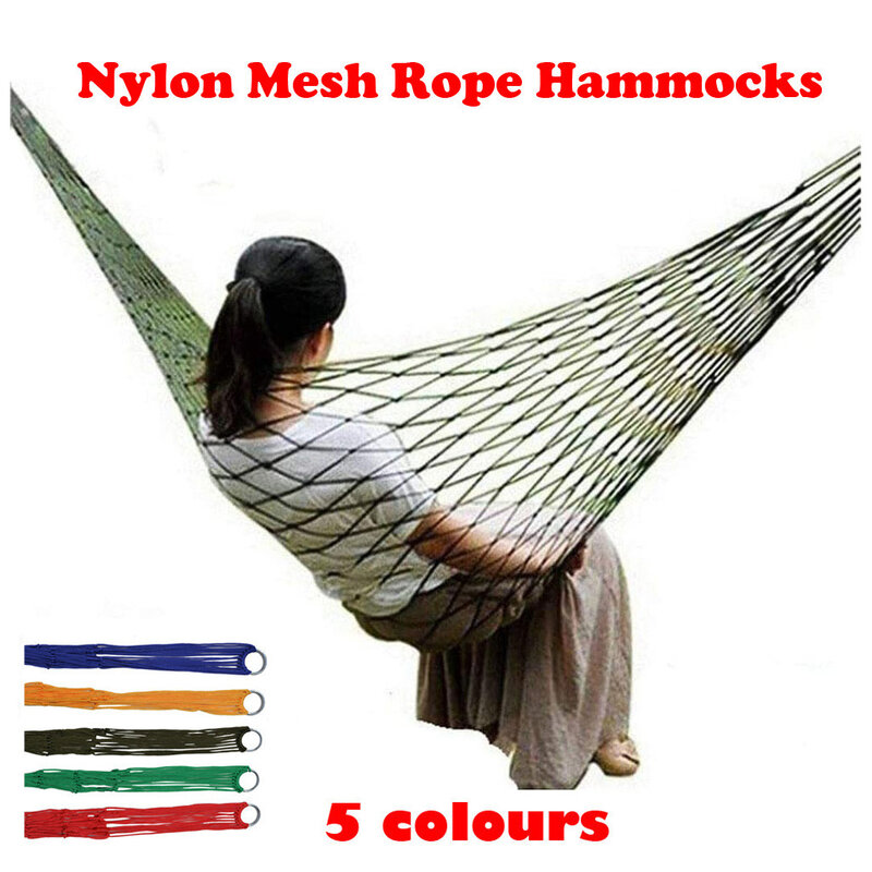 Портативные гамаки для кемпинга на открытом воздухе, удобные подвесные нейлоновые сетчатые веревочные гамаки