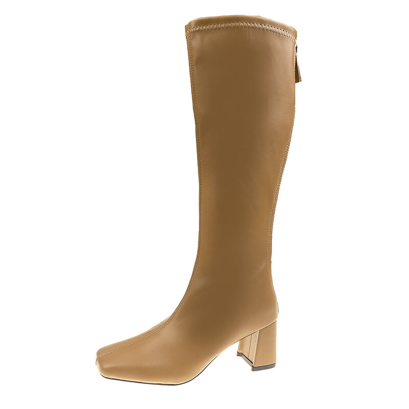รองเท้าส้นสูง Knight Bottes Femme ด้านข้าง Zip Pointed Toe Booties ฤดูหนาว Warm Plush Chunky รองเท้าส้นสูงเข่า-สูงรองเท้า Women2022