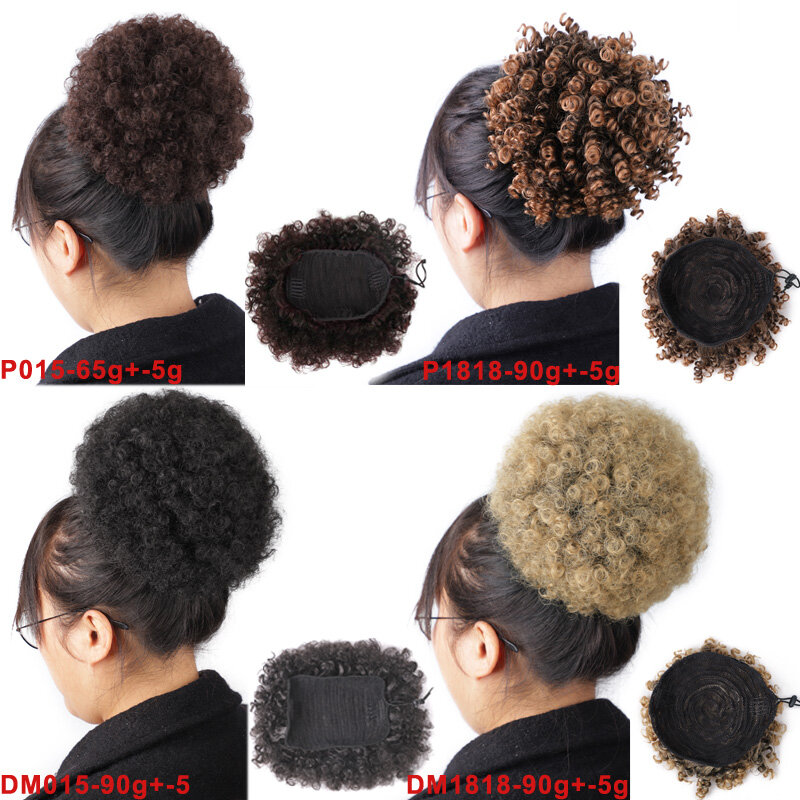 Synthetic High Puff Afro Curly Wig Ponytail Drawstring Short Afro Kinky Pony Tail Clip in Hair Bun with Bang Extensions 1PC/Pack