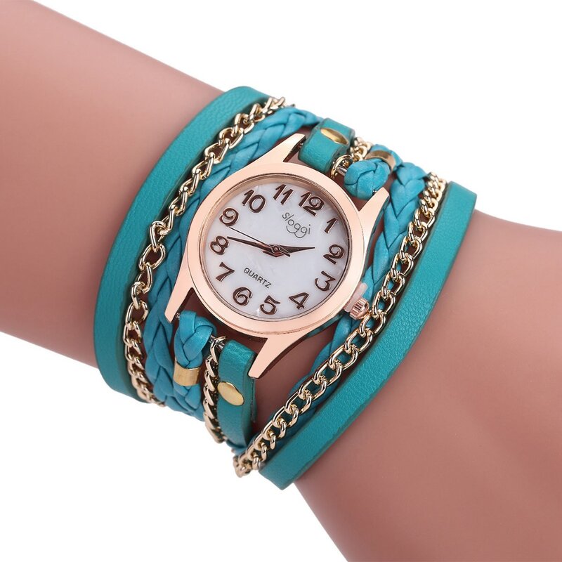 Reloj de cuarzo de cuero de lujo para mujer, pulsera informal de moda, reloj de pulsera, reloj de pulsera, reloj femenino de leopardo, trenzado para mujer 8O57