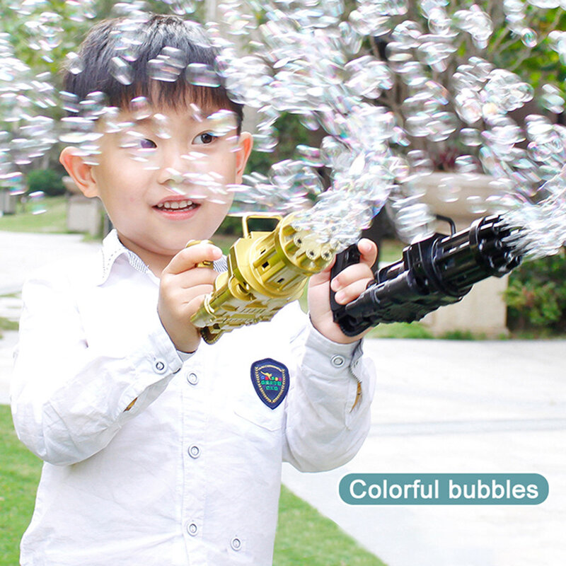 Macchina per bolle elettriche oro nero Gatling Bubble Gun bambini bolla automatica soffiaggio giocattolo pistola funzione combinata