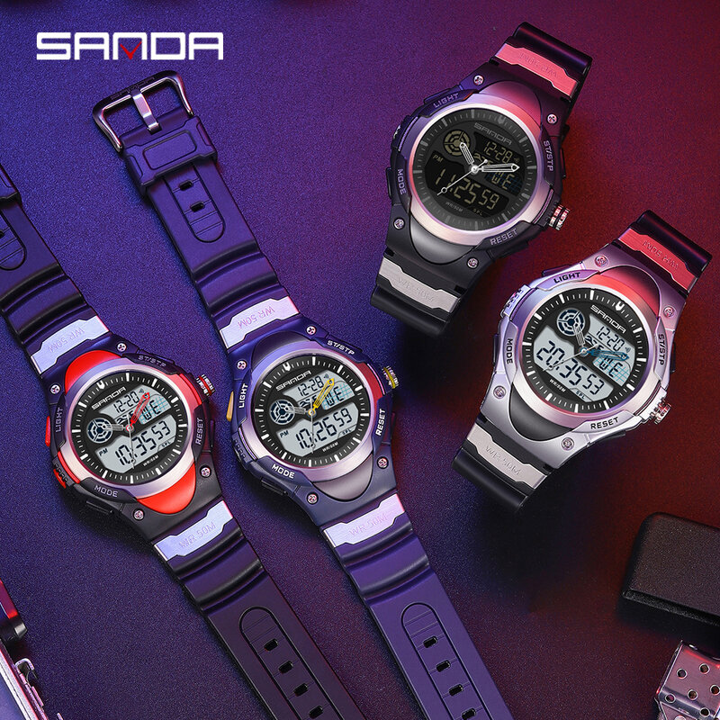 Часы наручные мужские цифровые, роскошные светодиодные кварцевые в стиле милитари, спортивные водонепроницаемые с 2 часовыми поясами