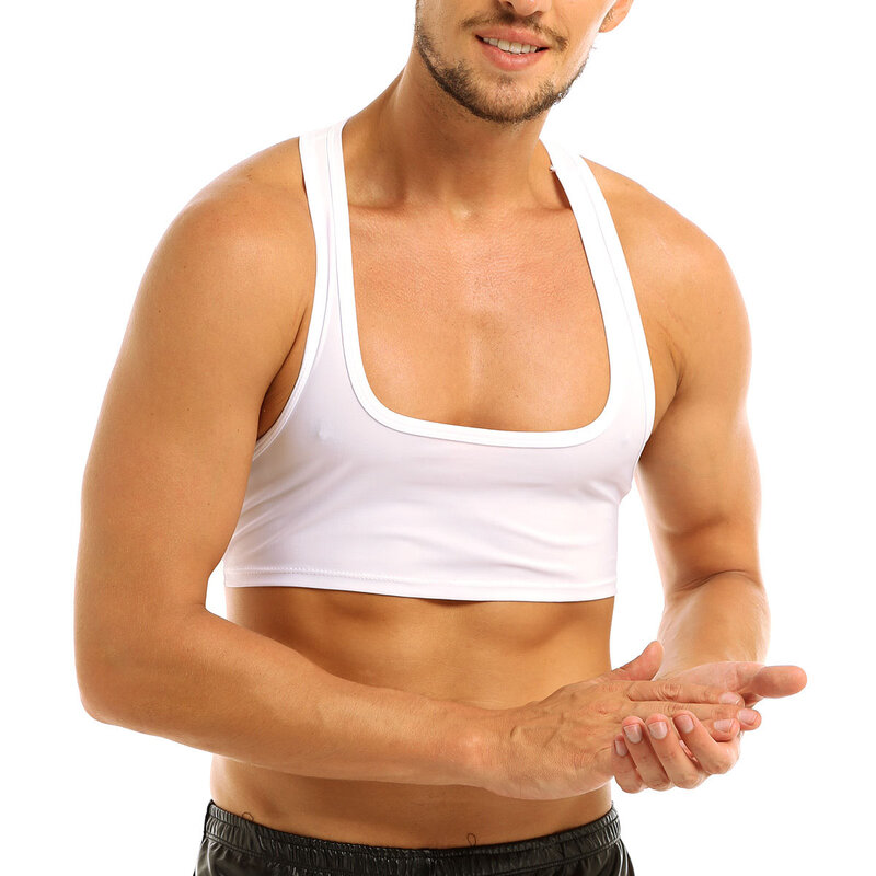 Demi-débardeur sans manches pour hommes, dos en Y, Muscle, gilet, t-shirt, haut court