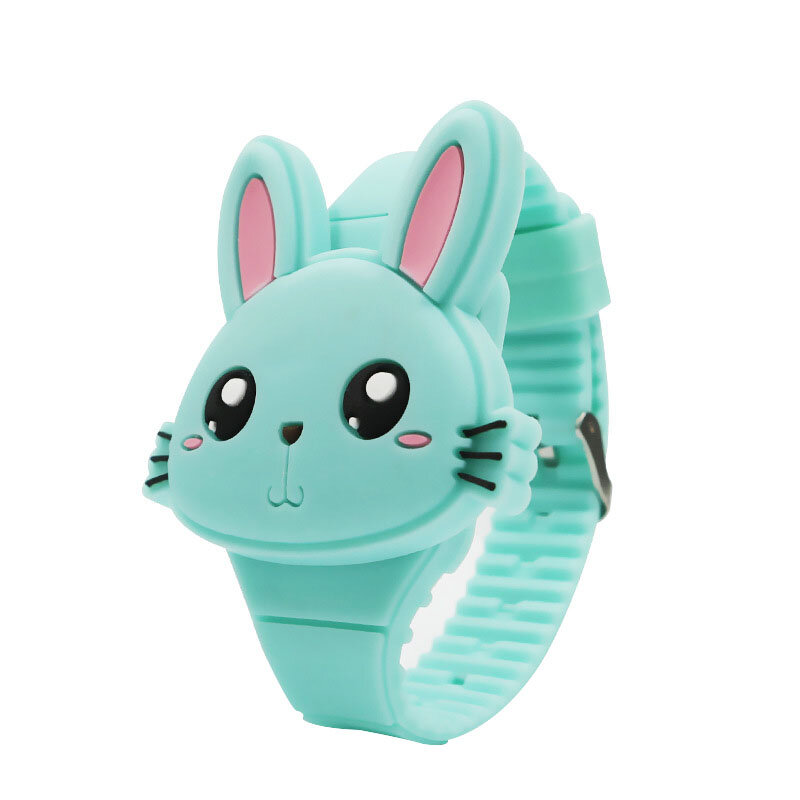 1 sztuk dzieci elektroniczny zegarek LED pasek silikonowy Cartoon królik odwróć Case Wrist Watch uroczy prezent sklep NYZ