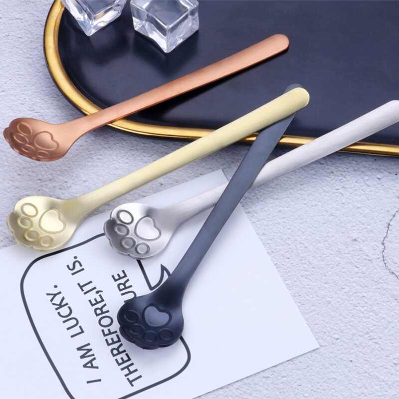 Mini cuchara creativa de acero inoxidable con dibujo de gato dorado, regalo para pastel, agitación de azúcar, sopa, postre