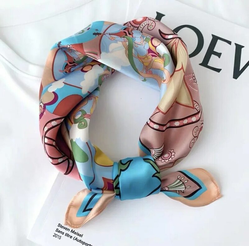 Женский квадратный шарф из чистого шелка, с принтом, 53 х53 см