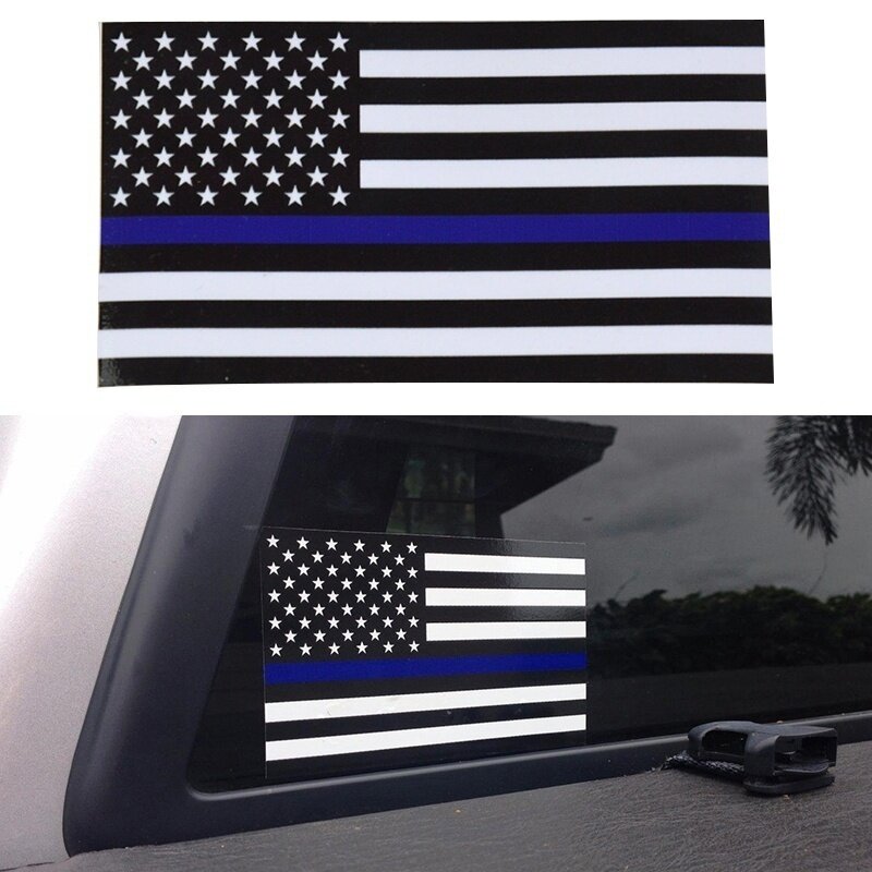5 Buah Polisi Garis Biru Tipis Bendera Amerika Decal Mobil Komputer Stiker Grafis