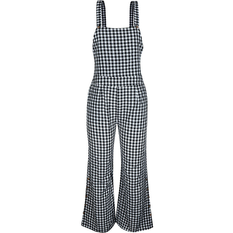Macacão feminino casual com suspensórios, calça jardineira larga xadrez com botões e estampas plus size