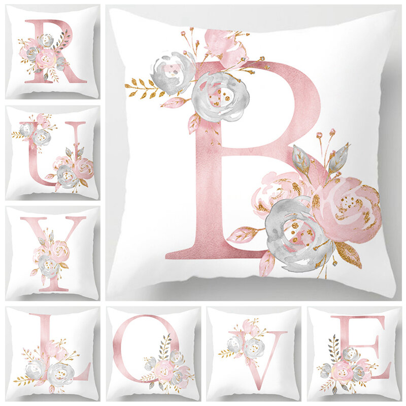 ピンクのレタリングが付いた枕カバー,家を飾るためのリネン枕カバー