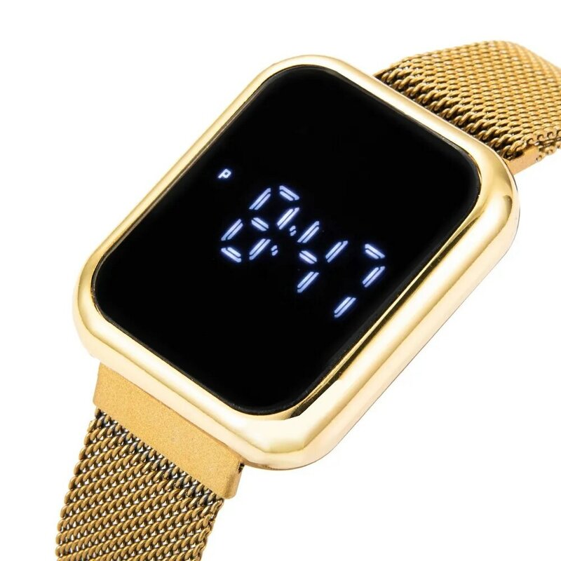 Relojes digitales LED rectangulares para Hombre, pulsera electrónica de  lujo con banda de malla magnética de oro rosa, a la moda