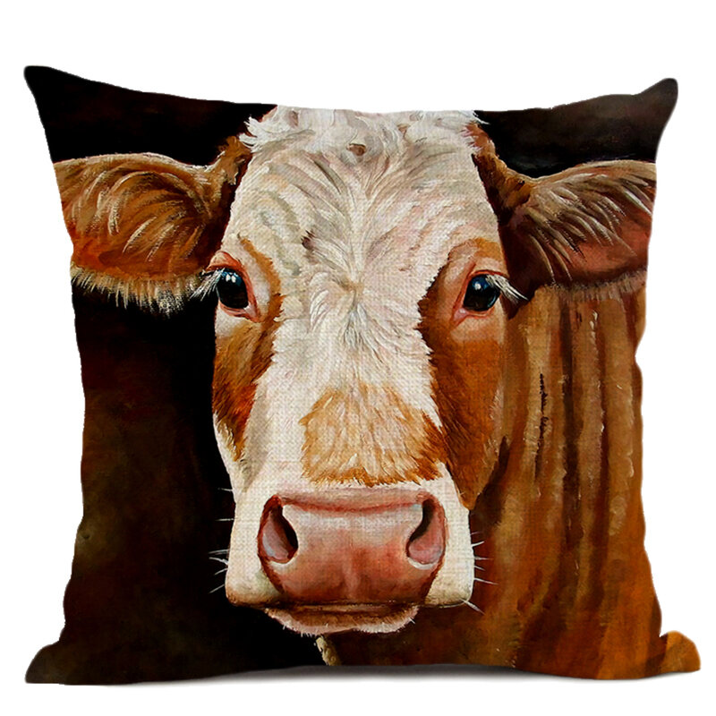 Lovely Animal Cushion Cover 45x45cm Linen Pillow Home Sofa Art Decoration Pillow Ox Sheep Pattern Pillow