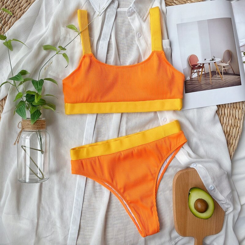2022 nova sexy de cintura alta biquíni maiô feminino roupa de banho bandeau push up bikini definir fivela maiô beach wear terno de natação