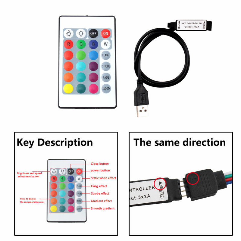 5V RGB taśma LED z USB zestaw podświetlenie TV 2835 1 - 5 M ładowania USB taśma Led zestaw DC 5V światła samochodowe z 3 lub 24key kontroler