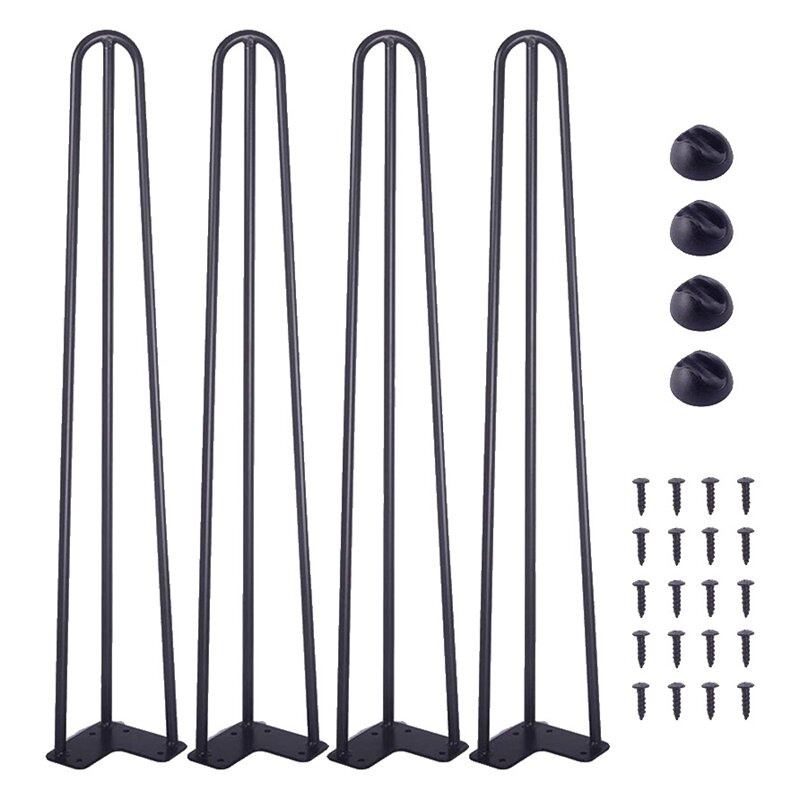 4PCS 12 Inch Hairpin Furniture Legs with Rubber Floor Protectors for Nightstand Coffee Table Desk