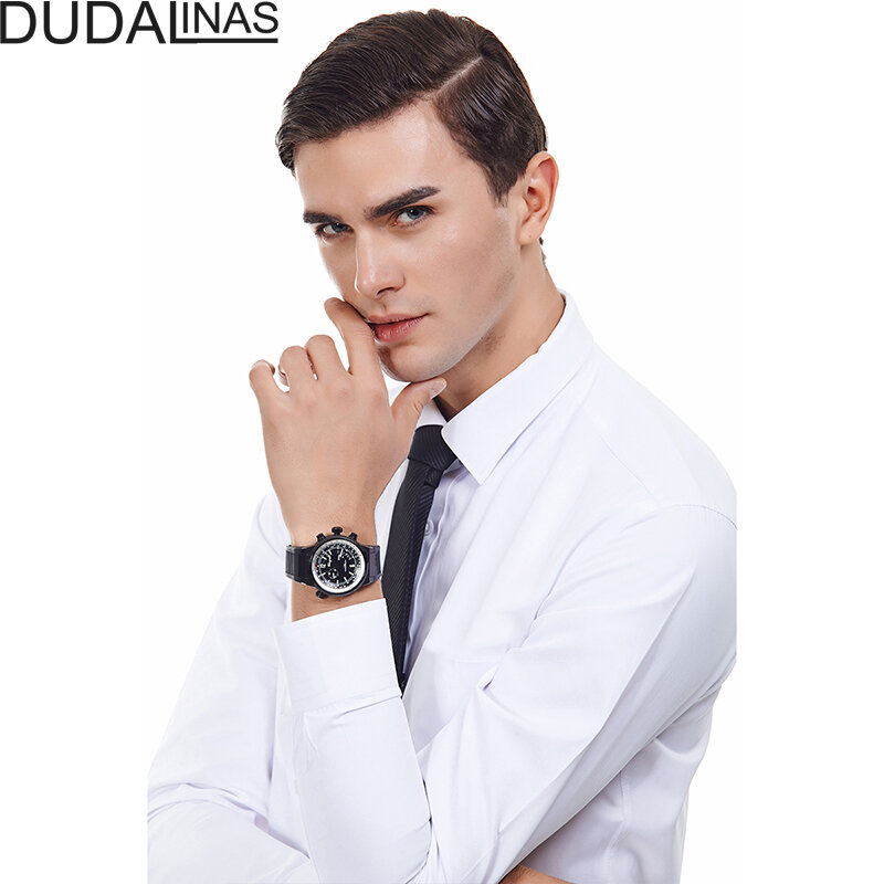 Dudalinas Camisa Social Masculina 남성 긴 소매 의류 2021 남성 셔츠 캐주얼 슬림 피트 브랜드 의류 Sem Pockets