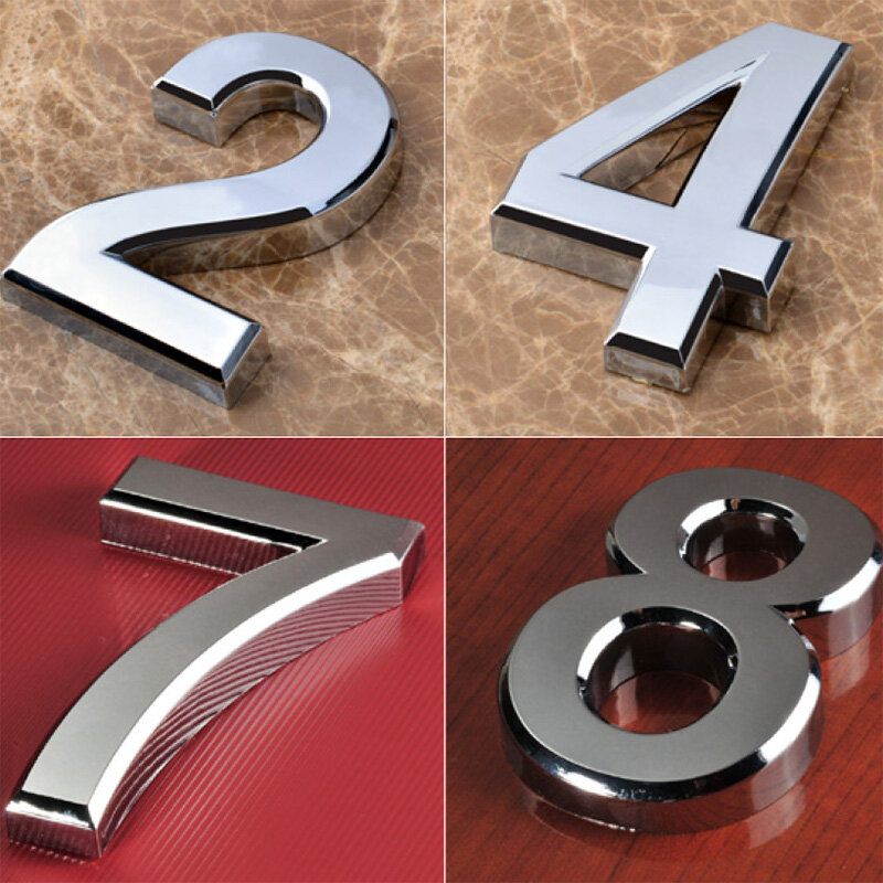 1PC Fashion Plated Home Decor Address Scutcheon Digits Hotel Door Sticker Plate Sign House Number Plaque 5cm Silver Modern