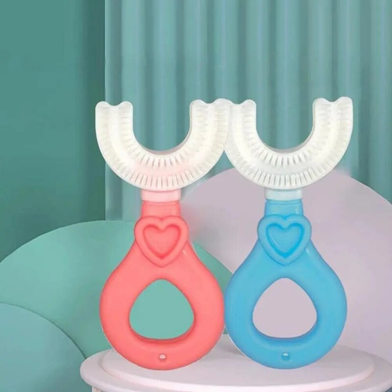 360 graus u-forma escova de dentes do bebê líquido de limpeza de pele macia material do produto comestível das crianças escova de dentes suprimentos para diário