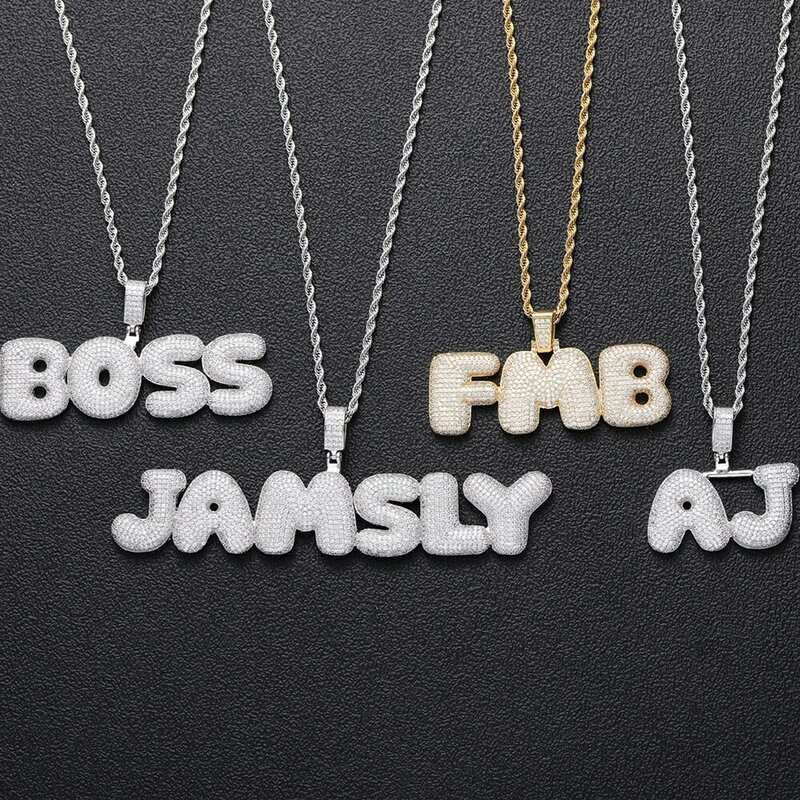 Anztilam Hip Hop Custom Name  Letters Pendants  Necklaces Men Women Iced Out Zirconia  DIY Jewelry With Free 60cm Rope Choker