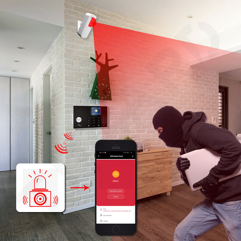 Tugard g30 tuya wi fi inteligente gsm sistema de segurança alarme em casa kit sem fio 433mhz assaltante com detector fumaça incêndio