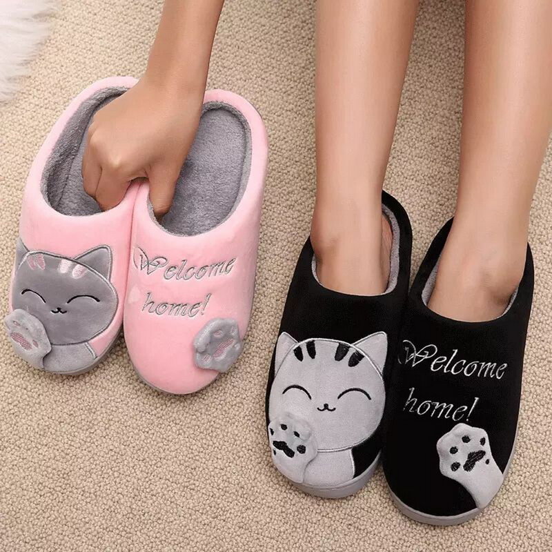 Women Winter Home Slippers Cartoon Shoes Non-slip Soft Winter Warm House Slippers Indoor Bedroom Lovers Couples