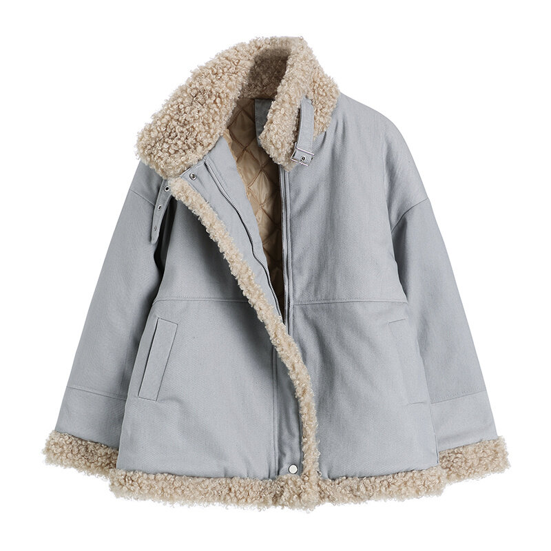 2022ผู้หญิงใหม่ผ้าฝ้าย Vintage Coat ฤดูหนาวสบายๆหลวมแจ็คเก็ตอุ่นเบาะยาวขนสัตว์ขนสัตว์ Parkas แจ็คเก็ตหญ...