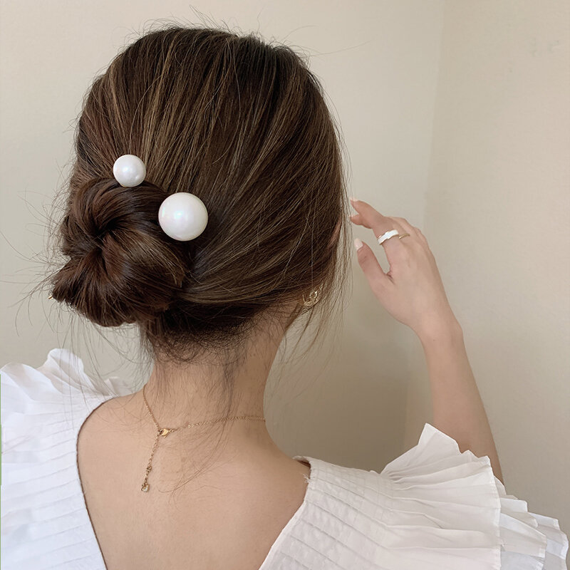 Luminous Pearl ~ Everyday Joker Temperament Hairpin Simple Modern Han Chinese Clothing Hair Accessories Ins Girl Bun Updo Gadget