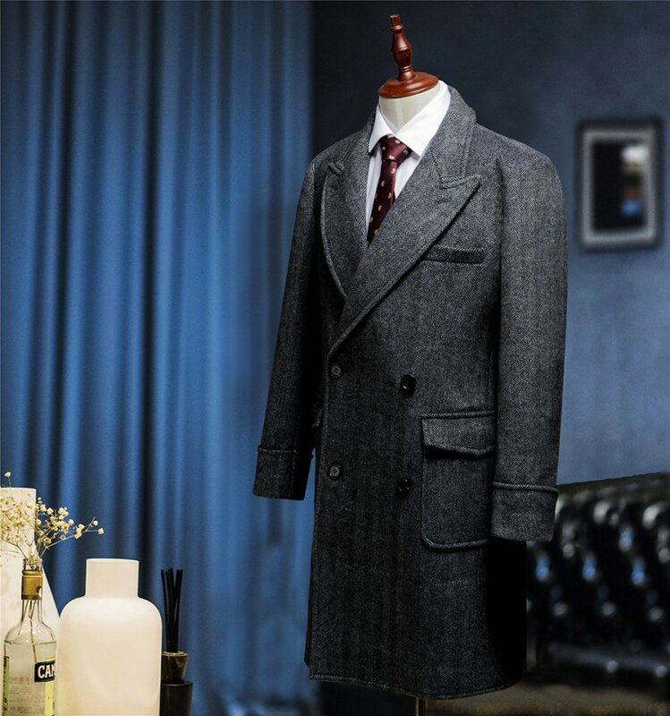 Abrigo de lana con doble botonadura para hombre abrigo chaqueta de lana gruesa informal de ter HON 