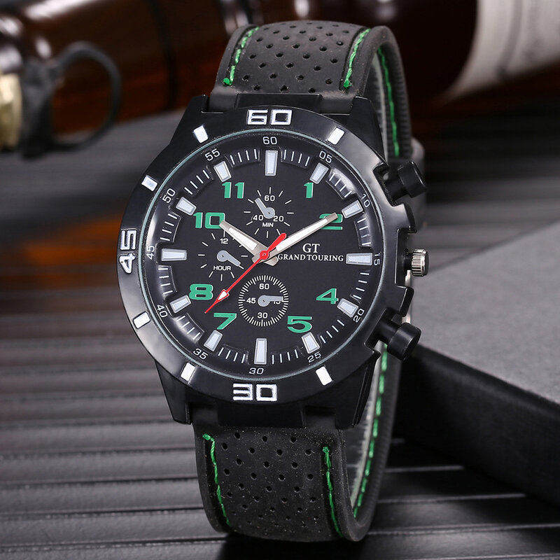 Car Analog Quartz Watch Date Luminous Hands Military Mens Watches Waterproof Silicone Strap Wristwatch Watch For Men