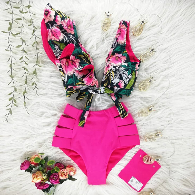 Conjunto de Bikini Floral de dos piezas para mujer  bañador con sujetador acolchado con volantes  t 