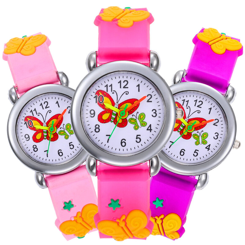 Повседневные кварцевые наручные часы, подарок для девочек, часы, модные Мультяшные детские часы с бабочкой, Детские часы с силиконовым реме...