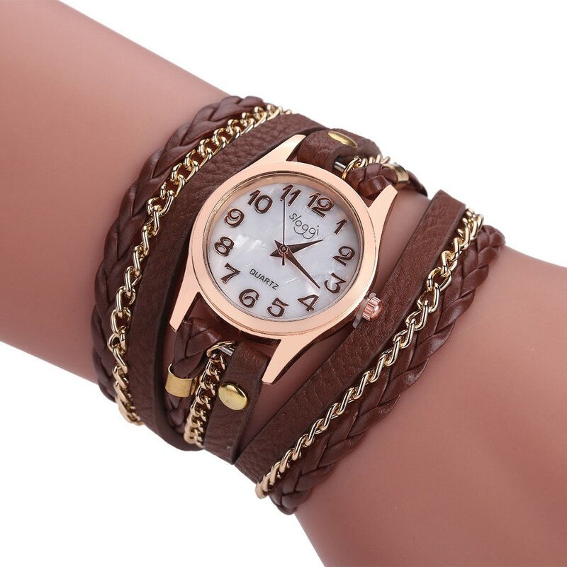 Luksusowe skórzane zegarek kwarcowy kobiety panie dorywczo mody zegarek na bransolecie zegar relogio feminino leopard pleciony kobiece 8O57