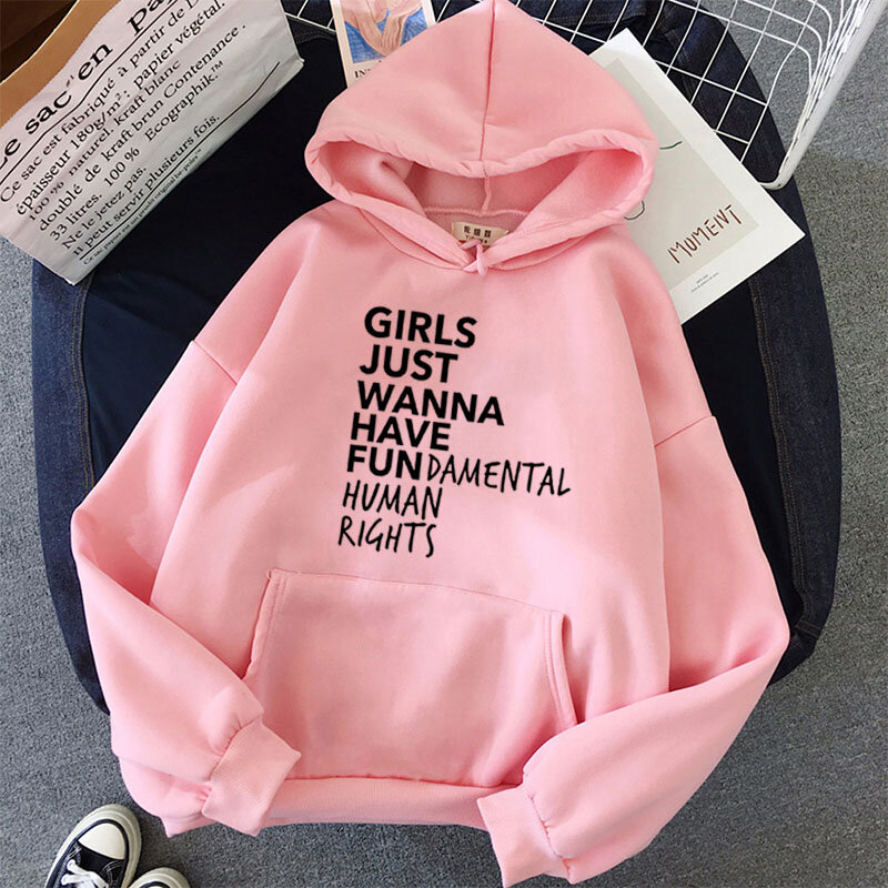 Zogaa carta impressão hoodies moletons soltos pullovers feminista feminino meninas só quero ter direitos humanos fundamentais