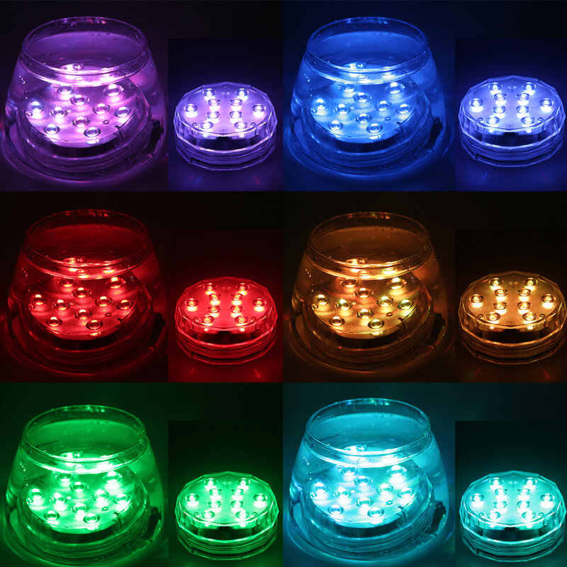 10 Đèn Led Điều Khiển Từ Xa RGB Chìm Đèn Pin Hoạt Động Dưới Nước Đèn Ngủ Ngoài Trời Bình Bát Tiệc Sân Vườn Trang Trí