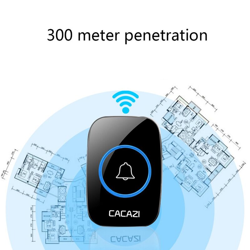 CACAZI – sonnette sans fil étanche à 300M, télécommande, prise ue US, carillon de porte intelligent, batterie 1 2 boutons 1 2 3 récepteur ca