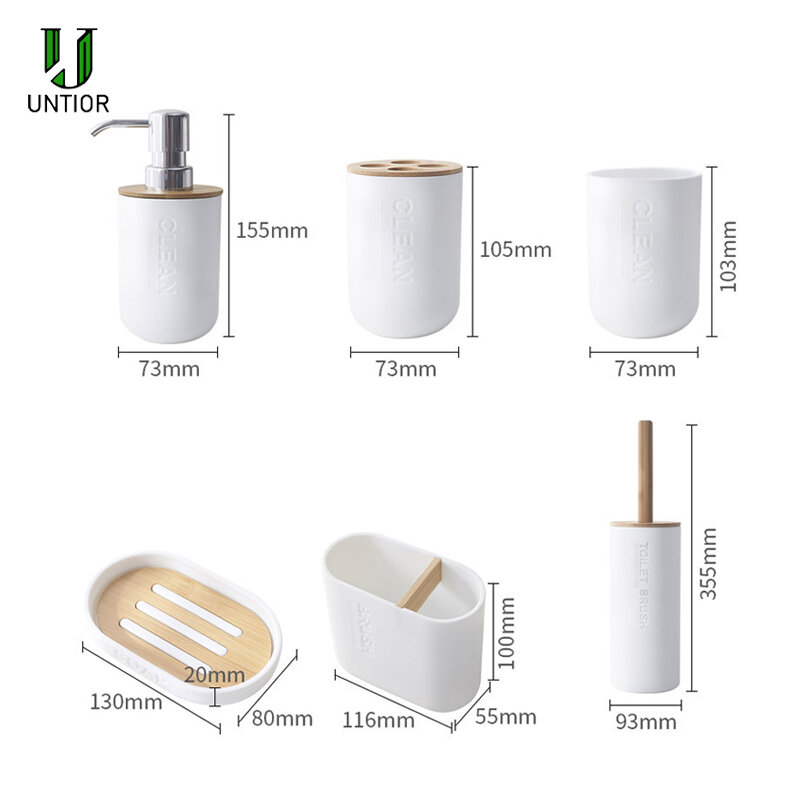 UNTIOR Bamboo Bathroom Accessories Toilet Brush Toothbrush Holder Soap Dispenser Bathroom Set Bathroom Decoration Accessories
