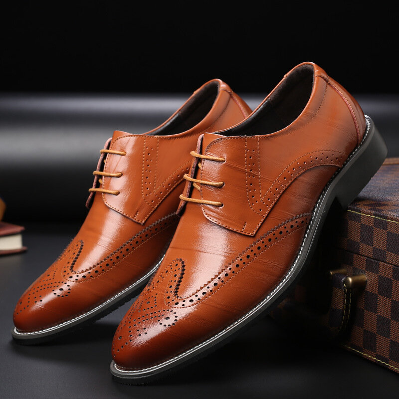 Zapatos de vestir para hombre, calzado informal de negocios de cuero a la moda, zapatos formales tallados, talla 38-48