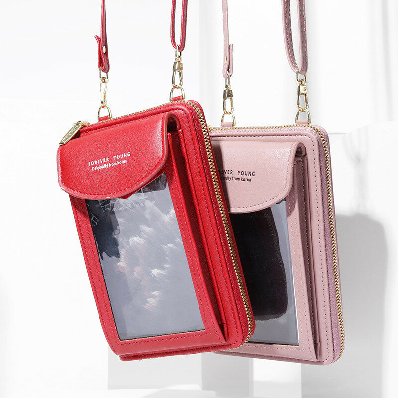 Bolso de hombro transparente para mujer, bolsa de hombro pequeña para teléfono, bolso cruzado rojo con bolsillo, de marca de lujo para chicas