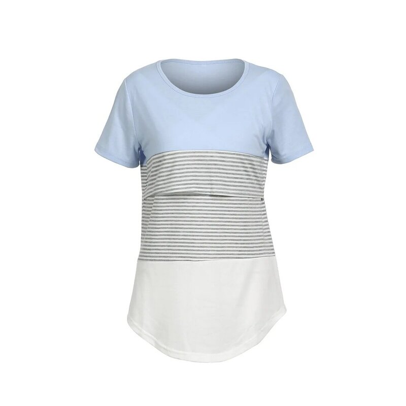 Women Pregnancy Clothes Maternity Clothing Summer Breastfeeding Tee Nursing Tops Striped Short Sleeve T-shirt Fashion