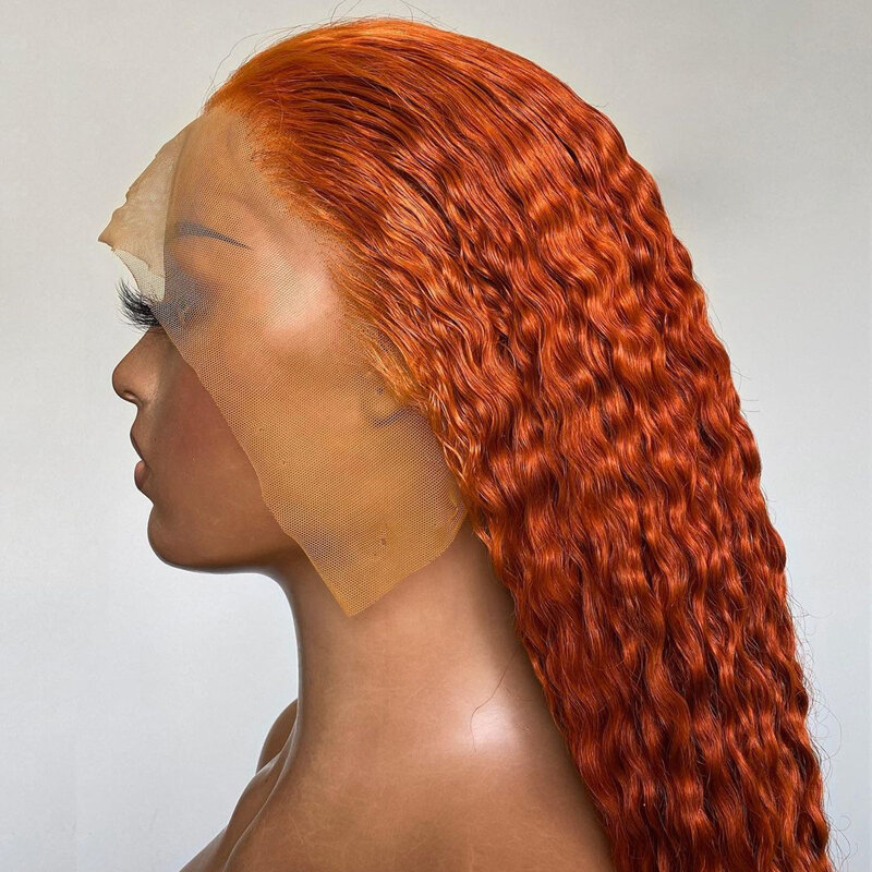 Perruque Lace Front Wig synthétique bouclée crépue longue 20-26 pouces, Orange gingembre, densité 180%, perruque Lace Front Wig pour femmes noires, pre-plucked