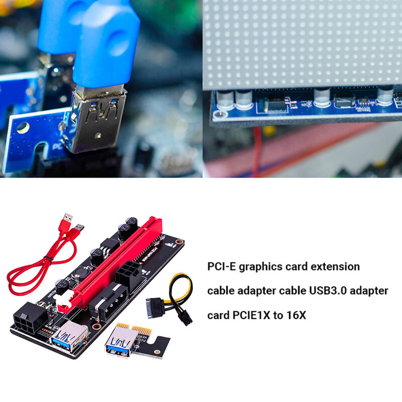 Райзер-карта PCI Express с кабелем USB 3,0, PCI-E 1X до 16X, удлинитель-адаптер, 4-контактный, 6-контактный разъем питания для майнинга графическим процессо...